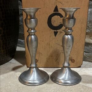SOLD- Vintage LEONARD Weighted Genuine Pewter Candle Stick Holder Set